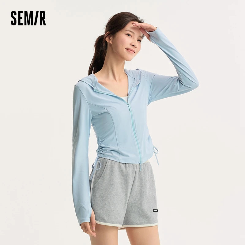 Jacket Women Short Hooded Sunscreen Clothing Top  New Summer Cool Feeling Original Yarn Sunscreen Tight Top UPF100+