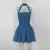 Vestido blanco con cuello halter para mujer, elegante, sin mangas, ajustado, corto, corte A, con parches, para playa y vacaciones.