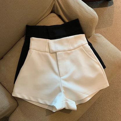 Pantalones cortos negros Y2K para mujer, elegantes, de cintura alta, blancos, de corte A y pierna ancha, sexys, ajustados para discoteca, novedad