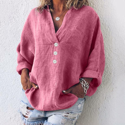 Chic Oversized V-Neck Linen Shirt | Great for Everyday Wear
