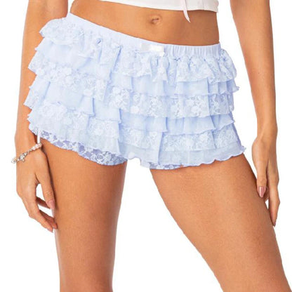Ropa de estar por casa kawaii, disfraz de hada Y2K, pantalones cortos vintage de encaje con volantes de los años 00, estilo japonés, bombacho multicapa con volantes de Lolita