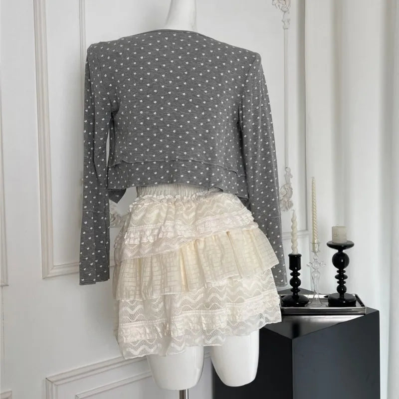 Conjunto de falda de 3 piezas para mujer, cárdigan con tirantes finos, minifalda estilo pastel, estilo coreano Y2K Kawaii, novedad de otoño