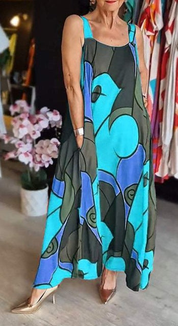 Vestidos estampados con tirantes finos para mujer, moda informal, con bolsillos, sueltos, largos, para ir al trabajo, maxivestidos, novedad de verano 2025