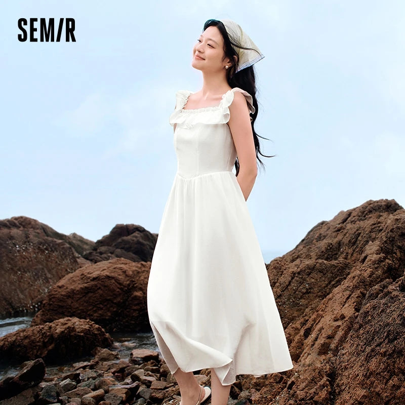 Bodycon Dress Women Slim Fit With Ruffled Hem  Summer New Short Flutter Sleeves And Gentle Mid-Length Dress