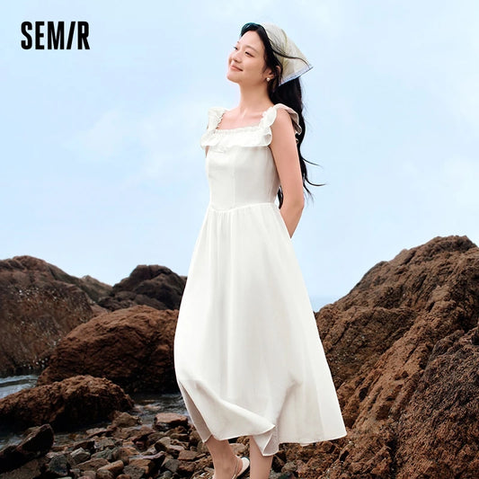 Bodycon Dress Women Slim Fit With Ruffled Hem  Summer New Short Flutter Sleeves And Gentle Mid-Length Dress