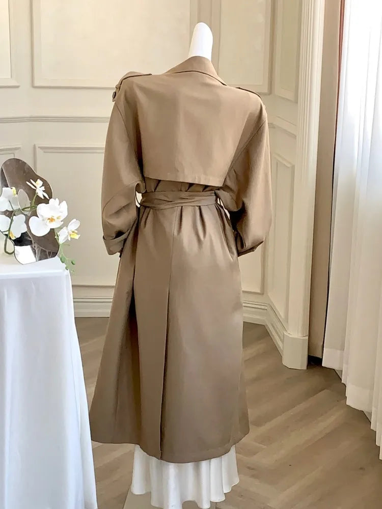 Autumn British Style Long Trench Women Lapel Double Breasted Coat with Belt Korean Fashion Windbreaker Outerwear Casual Jackets