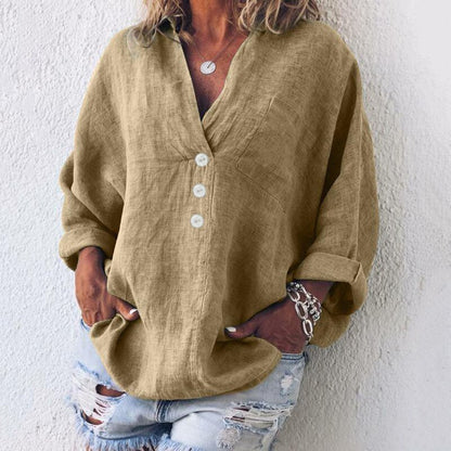 Chic Oversized V-Neck Linen Shirt | Great for Everyday Wear