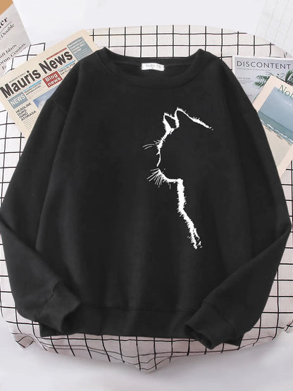 Sudadera con capucha con estampado de gato y hombros caídos para mujer, combinable con todo, tallas S-XXL, ropa urbana de calidad para mujer