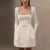 Elegant Rhinestone Decor Velvet Mini Dress Black Square Neck Long Sleeve High Waist A-line Dresses  Lady Evening Party Gown