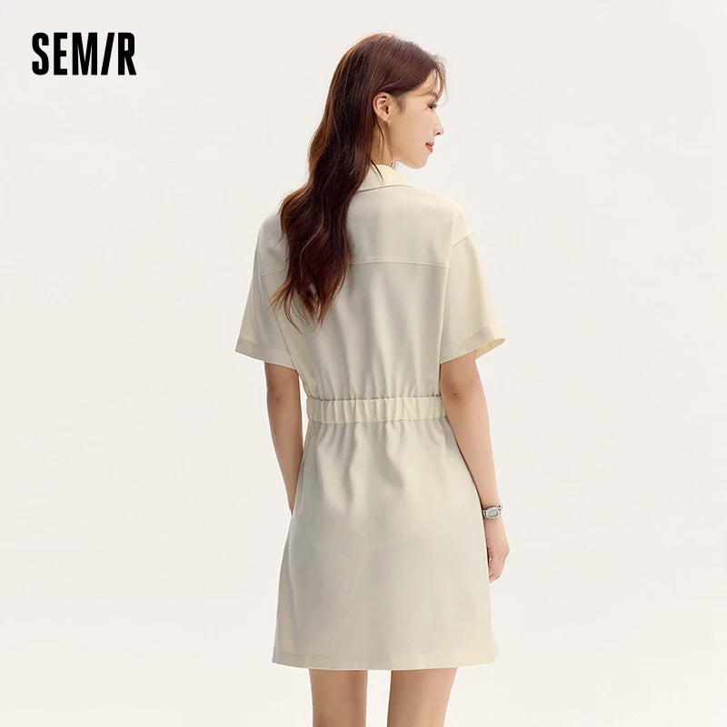 Dress Women Turn-Down Collar Stylish And Chic  Summer New Simple And Sweet Waist-Cinching Short Skirt
