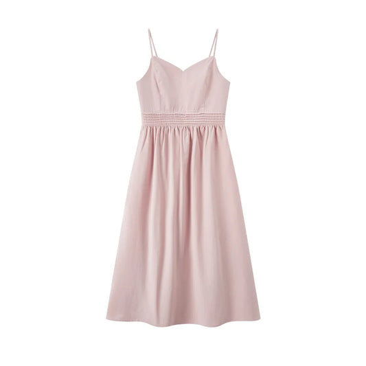 Dress Women Solid Color Midi Dress Elegant Fashionable And Gentle  New Summer V-Neck Camisole Dress