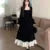 Vestidos midi de terciopelo brillante de otoño para mujer, manga larga, cuello cuadrado, volantes extragrandes, patchwork, vestido de fiesta de Navidad.
