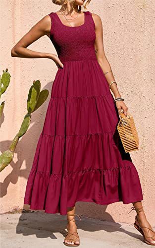 Dresses For Women 2025 Summer Sexy Elegant Sleeveless Floral Solid Color Long Dress Fashion Elastic Waist Beach Party Big Swing