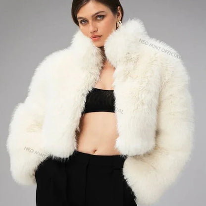 Chaqueta icónica de moda de Kendall Jenner con piel de zorro blancanieves para mujer, abrigo de piel sintética cálido y esponjoso de invierno para niñas, ropa de calle