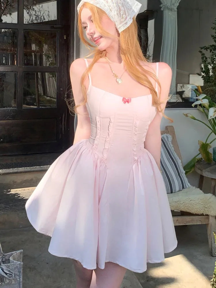 Vestidos cortos de princesa ajustados Y2K para mujer, vestido de verano con tirantes finos, corsé, línea A, liso, para fiesta de cumpleaños y graduación