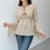 Elegant Beige Women Top Cotton V Neck Flare Sleeve Loose Fit Aesthetic Tee Shirt Vintage Chic Back Lace Up Pullovers