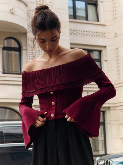 Knit Backless Sweater Pullover Female Patchwork Ribbed Off-Shoulder Slim Fashion Y2k Autumn Top Women’s Knitwear Pullover