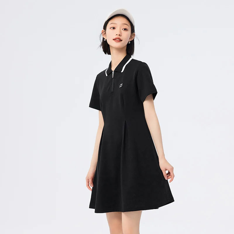 Dress Women Polo Collar Full Print  Summer New Slim Waist Dress
