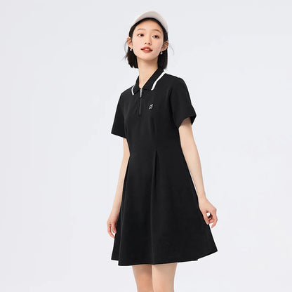 Dress Women Polo Collar Full Print  Summer New Slim Waist Dress