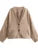Chaqueta corta lisa de otoño para mujer, con bolsillos, cuello en V, manga larga y retazos, estilo urbano