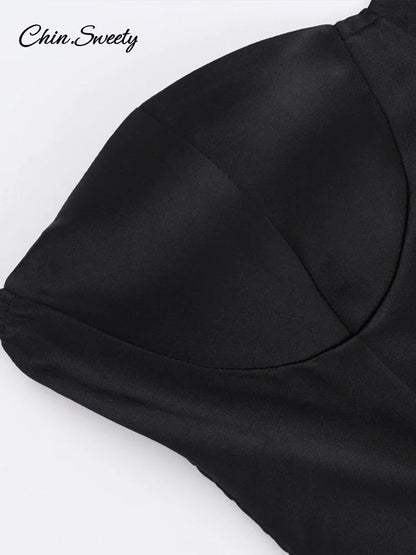 Elegant Strapless Ruched A-line Short Dress Women Slim Off Shoulder Backless Party Dress  Autumn Lady Solid Evening Gowns