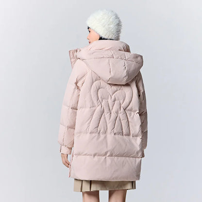 Down Jacket Women Medium Long Hooded Texture Winter Loose  New Gentle Sweet Love Thick Jacket