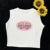 Camiseta básica americana de cuello redondo con estampado de letras, de punto, de manga corta, estilo Spice Girls, top corto ajustado de verano