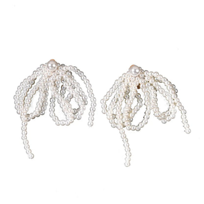 Korean Pearl Knot Big Clip Earrings Long Design by Lizakosht