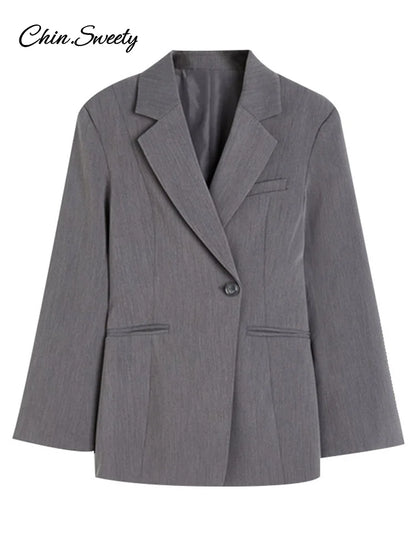 Elegante blazer con botones de metal para mujer, traje ajustado con cuello en V, manga larga, bolsillo falso, hombreras de otoño, ropa de oficina para mujer