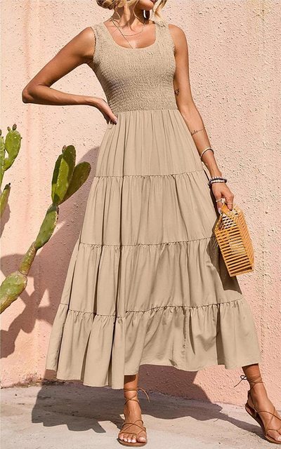 Dresses For Women 2025 Summer Sexy Elegant Sleeveless Floral Solid Color Long Dress Fashion Elastic Waist Beach Party Big Swing