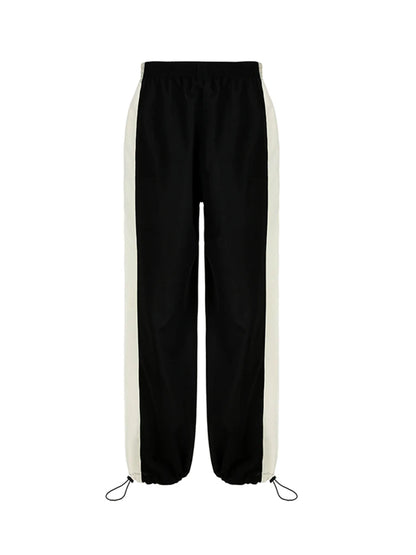 Contrast Patchwork Track Pants Women Elastic High Waist Casual Loose Hippie Baggy Trousers Woven Jogging Sweatpants