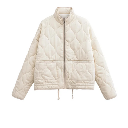 Abrigo de algodón con cuello alto, holgado, con bolsillos y rejilla de rombos para mujer, estilo de invierno, para uso diario y tiempo libre