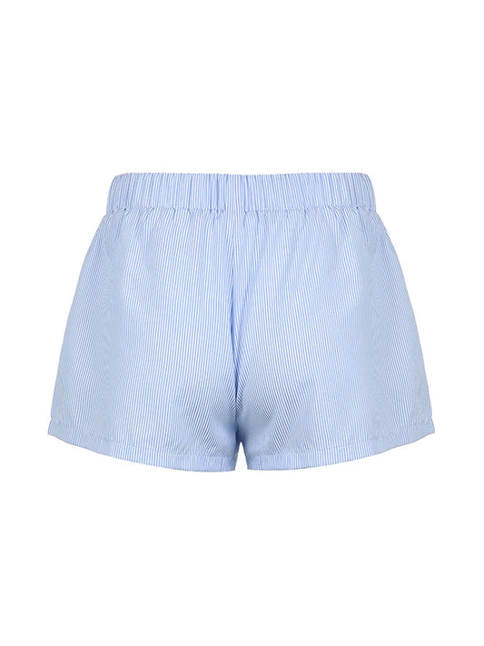 Casual Loose Stripe Button Details Summer Shorts Women Vacation Beach Outfits
