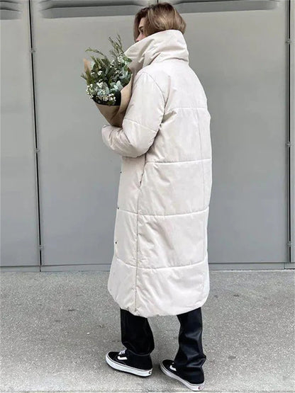 Parkas de invierno para mujer, abrigo holgado con cordones, cintura alta, manga larga, bolsillo, solapa, estilo vendaje, color liso