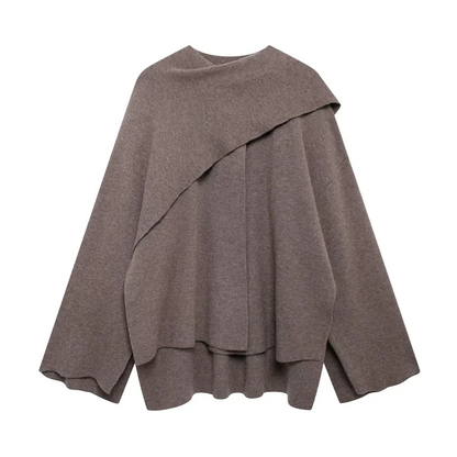 Winter New Women’s Clothing Slim Fit Simple Lazy Style Scarf Cape style Round Neck Long Sleeve Short Knitted Coat Coat