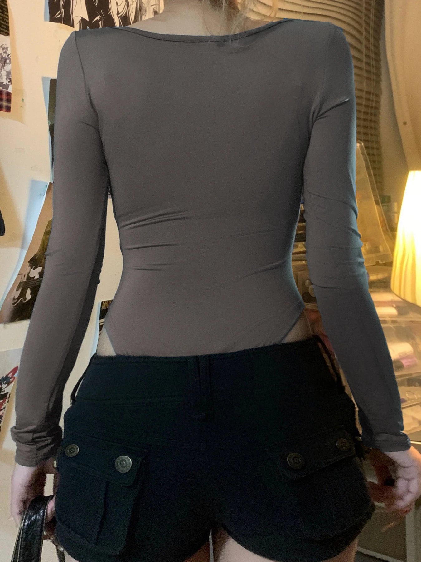 Body ajustado de manga larga de Autumn Hotsweets para mujer, mono sencillo con encaje y cuello cuadrado con lazo, ropa de moda