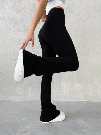 Women High-Waisted Long Micro Flare Streetwear Y2k Pants Trousers Solid Color High Waist Slim Clothes Casual Fashion Sweatpants
