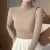 Suéter de cuello alto para mujer, suéter vintage de punto básico liso, jersey informal ajustado, moda coreana, jerséis sencillos y elegantes para otoño e invierno.