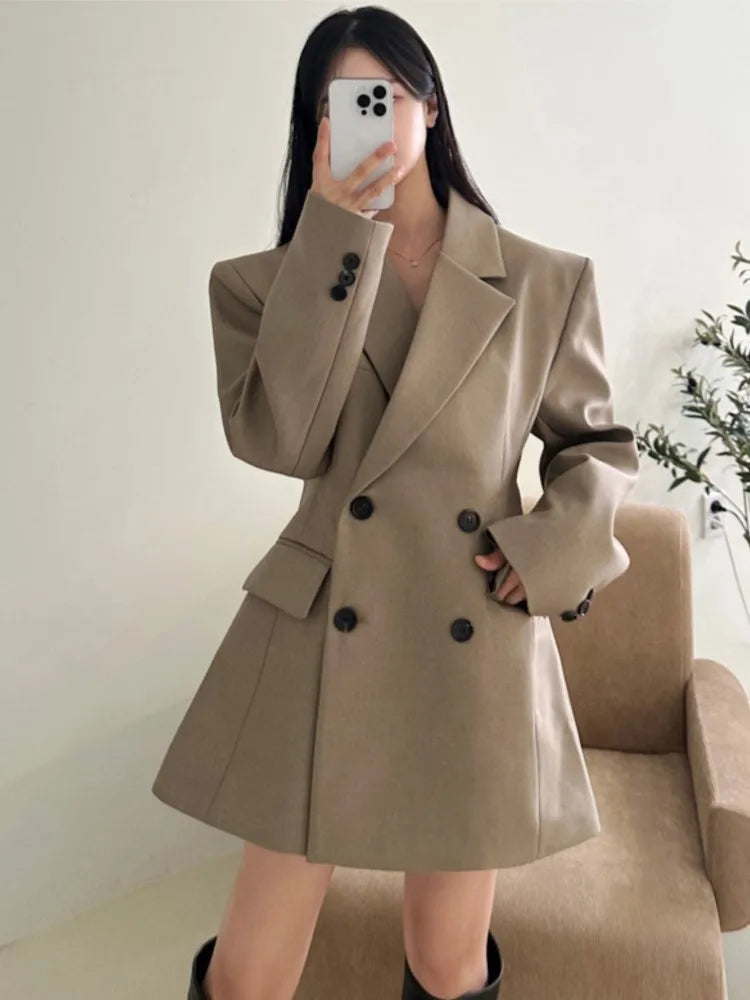 Blazer elegante de otoño para mujer, chaqueta de manga larga para oficina, estilo coreano, informal, holgada, de calle, color liso