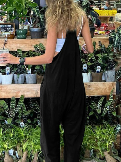 Monos de mujer con tirantes y bolsillos holgados estilo hippie, estilo informal, ropa de calle