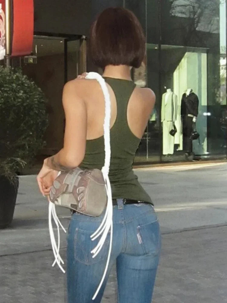 Tirantes ajustados sexys, ropa de calle atrevida, Y2k, moda informal, cuello en U, camiseta sin mangas para mujer, color sólido de verano, nueva camiseta Y2k