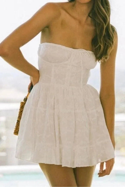 Lace A-Line Mini Dress with Off-Shoulder Tie-Up