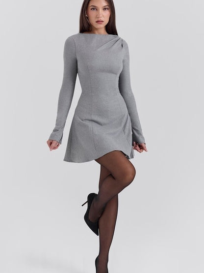 Elegante vestido de noche ajustado de manga larga para mujer, otoño/invierno, nuevo, cuello redondo, falda corta, ajustado, elegante, 2025