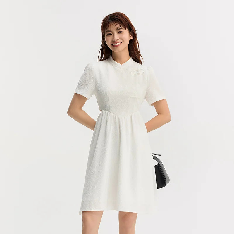 Women Dress Small Stand-Up Collar Buttoned Elegant And Gentle Summer Slightly Sexy Short Skirt  New Arrival