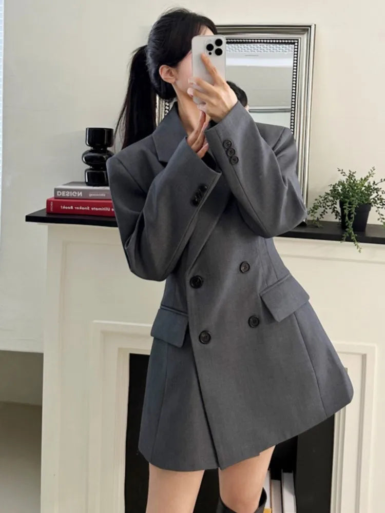 Blazer elegante de otoño para mujer, chaqueta de manga larga para oficina, estilo coreano, informal, holgada, de calle, color liso