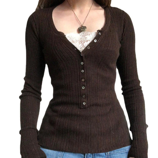 y2k 2000s Fairycore T Shirt Women Grunge Aesthetic Clothes Lace Patchwork V Neck Long Sleeve Tops Vintage Streetwear