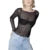 Lace Crop Tops for Women y2k Sheer See Through Round Neck Long Sleeve Ruched T Shirt 2000s Clothing Party Clubwear