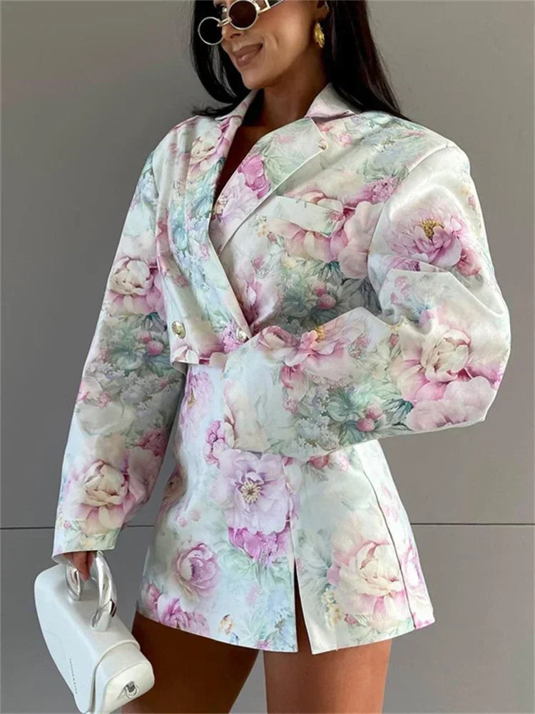 Printed Fashion 2 Piece-Set Skirt Female V-Neck Cropped Top And Mini Skirt Sets Commute Clothes Women’s Contrast Outfits