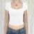 y2k Lace Trim Crop Top 2000s Women Clothes Solid Color Square Collar Short Sleeve T Shirt Aesthetic Clothing Streetwear