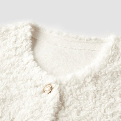 Abrigo de mujer corto de cuello redondo ajustado de invierno nueva chaqueta de lana de cordero de imitación